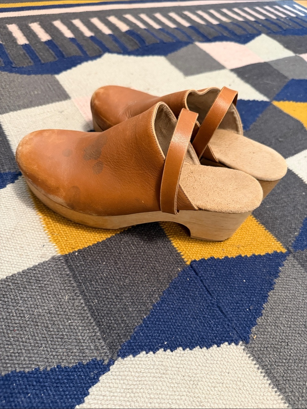 Andre Assous Cognac Leather Clog Mules with Back Strap
